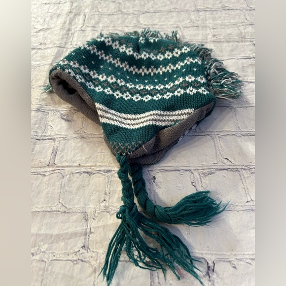 KIDS YKK GREEN/WHITE/GRAY MOHAWK STYLE WINTER HAT - Picture 2 of 7